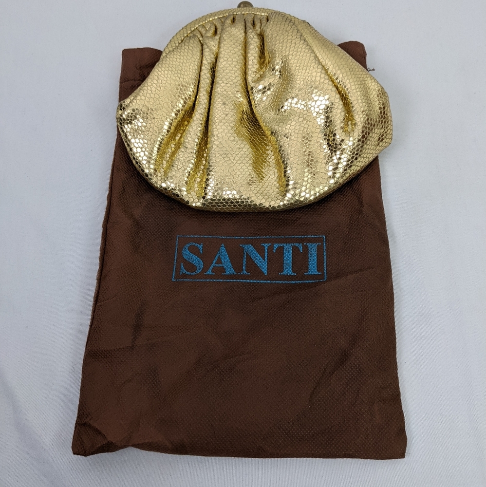 SANTI WOMEN GOLD CLUTCH WITH DUST BAG. - Picture 2 of 12